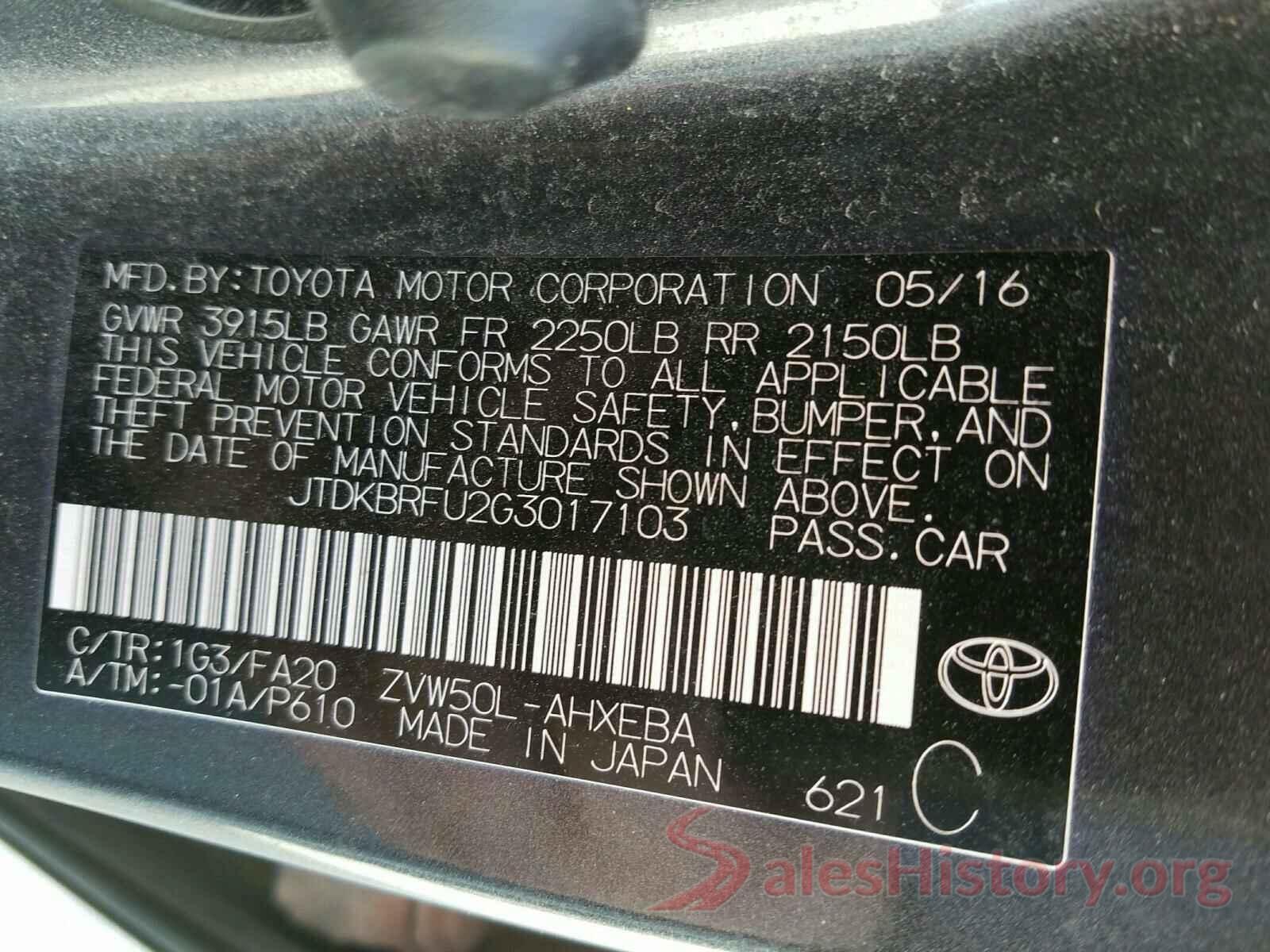 JTDKBRFU2G3017103 2016 TOYOTA PRIUS