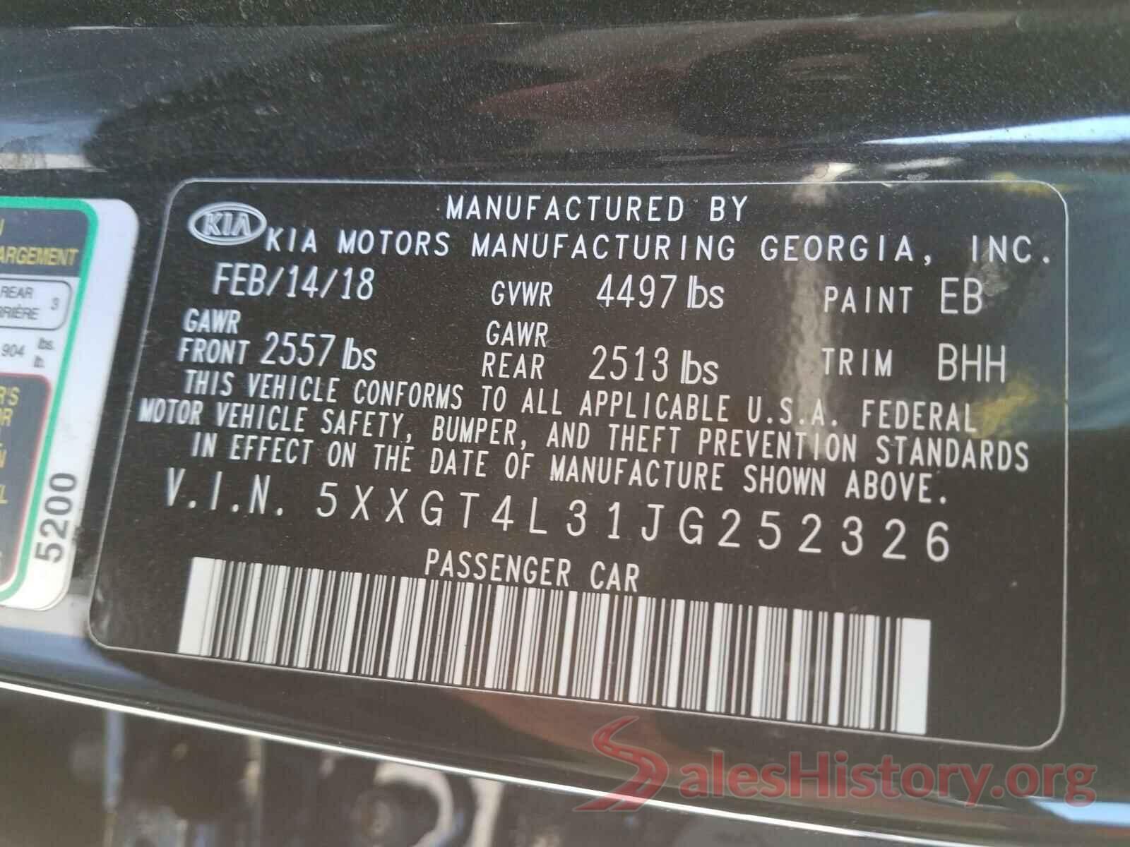 5XXGT4L31JG252326 2018 KIA OPTIMA