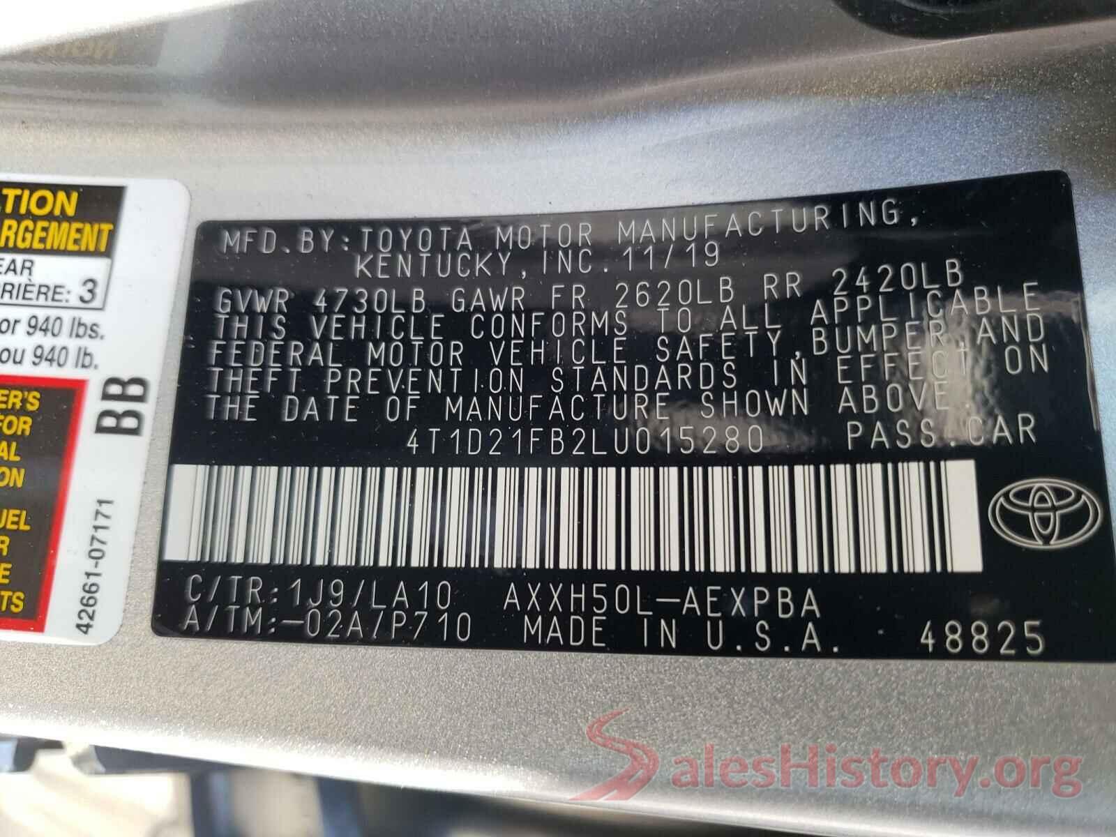 4T1D21FB2LU015280 2020 TOYOTA AVALON