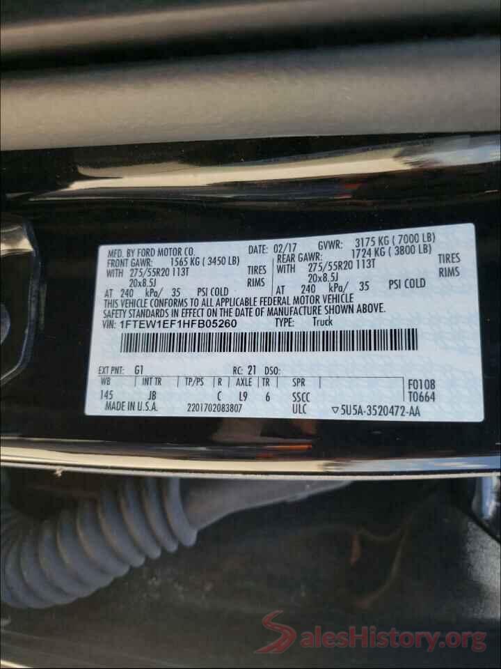 1FTEW1EF1HFB05260 2017 FORD F150