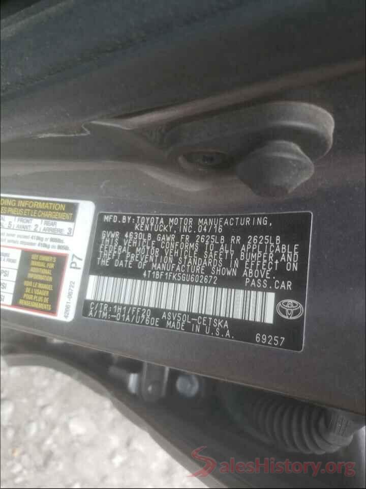 4T1BF1FK5GU602672 2016 TOYOTA CAMRY