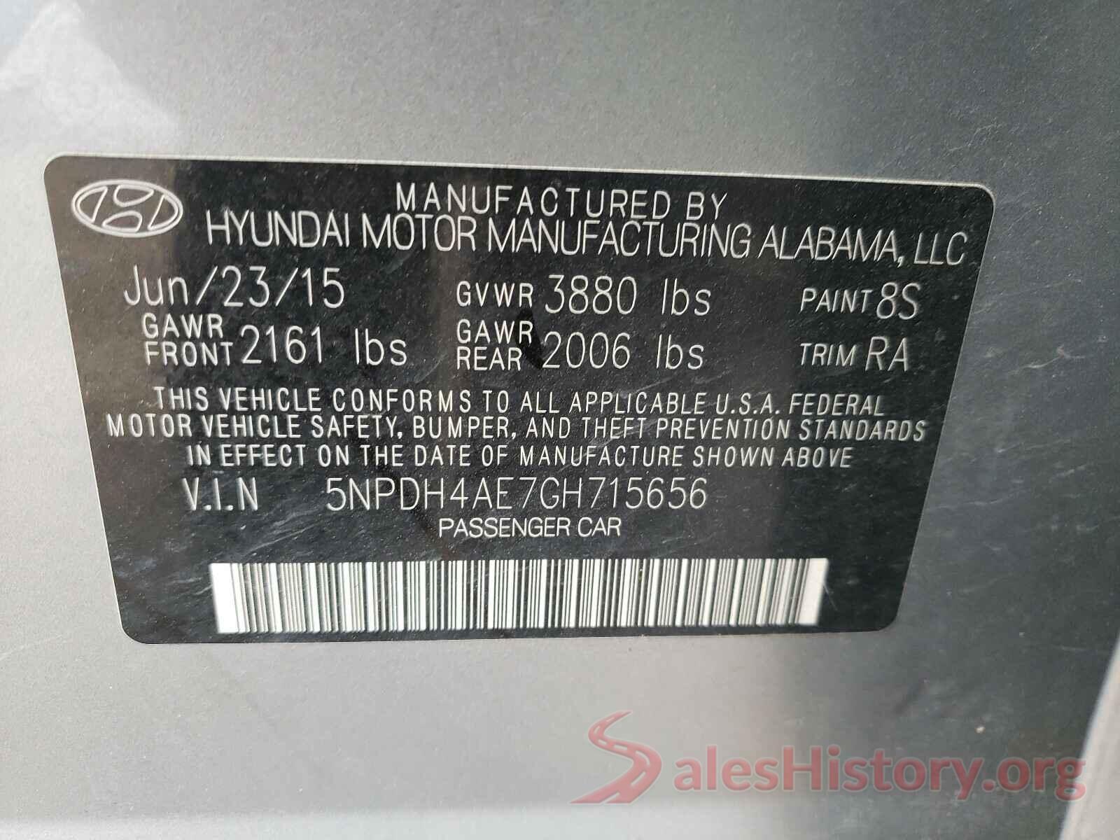 5NPDH4AE7GH715656 2016 HYUNDAI ELANTRA