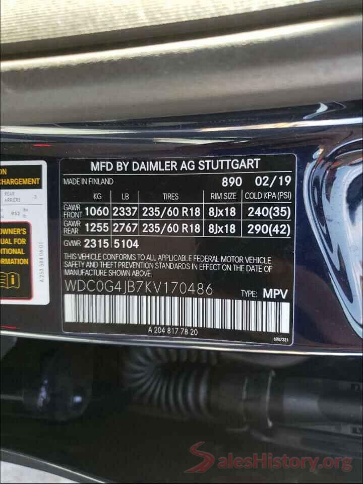 WDC0G4JB7KV170486 2019 MERCEDES-BENZ G CLASS