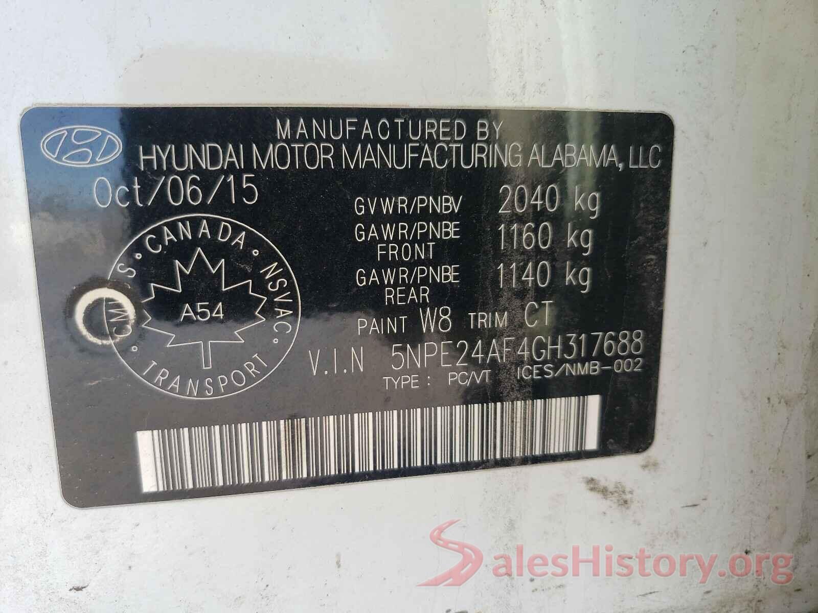 5NPE24AF4GH317688 2016 HYUNDAI SONATA