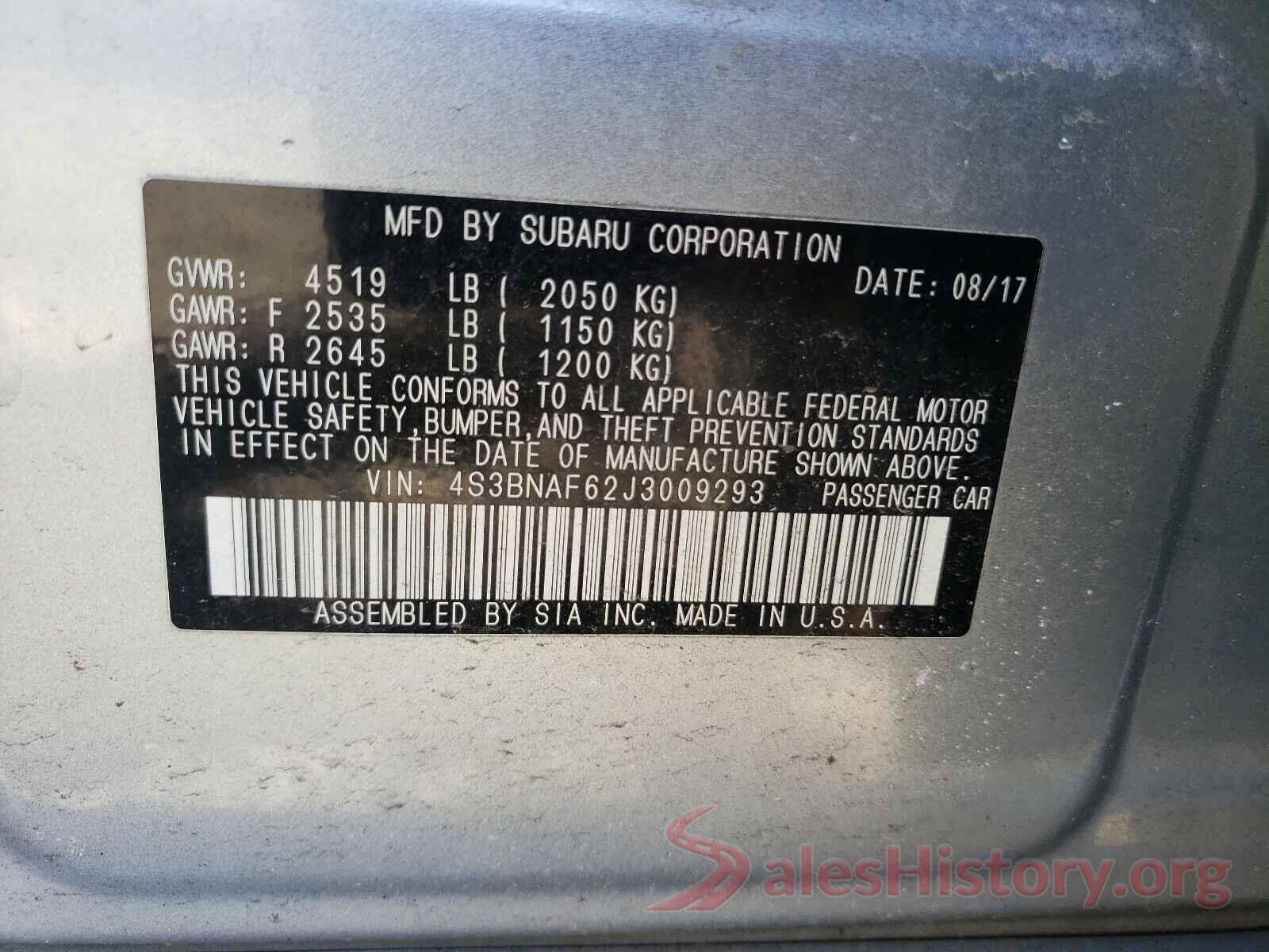 4S3BNAF62J3009293 2018 SUBARU LEGACY