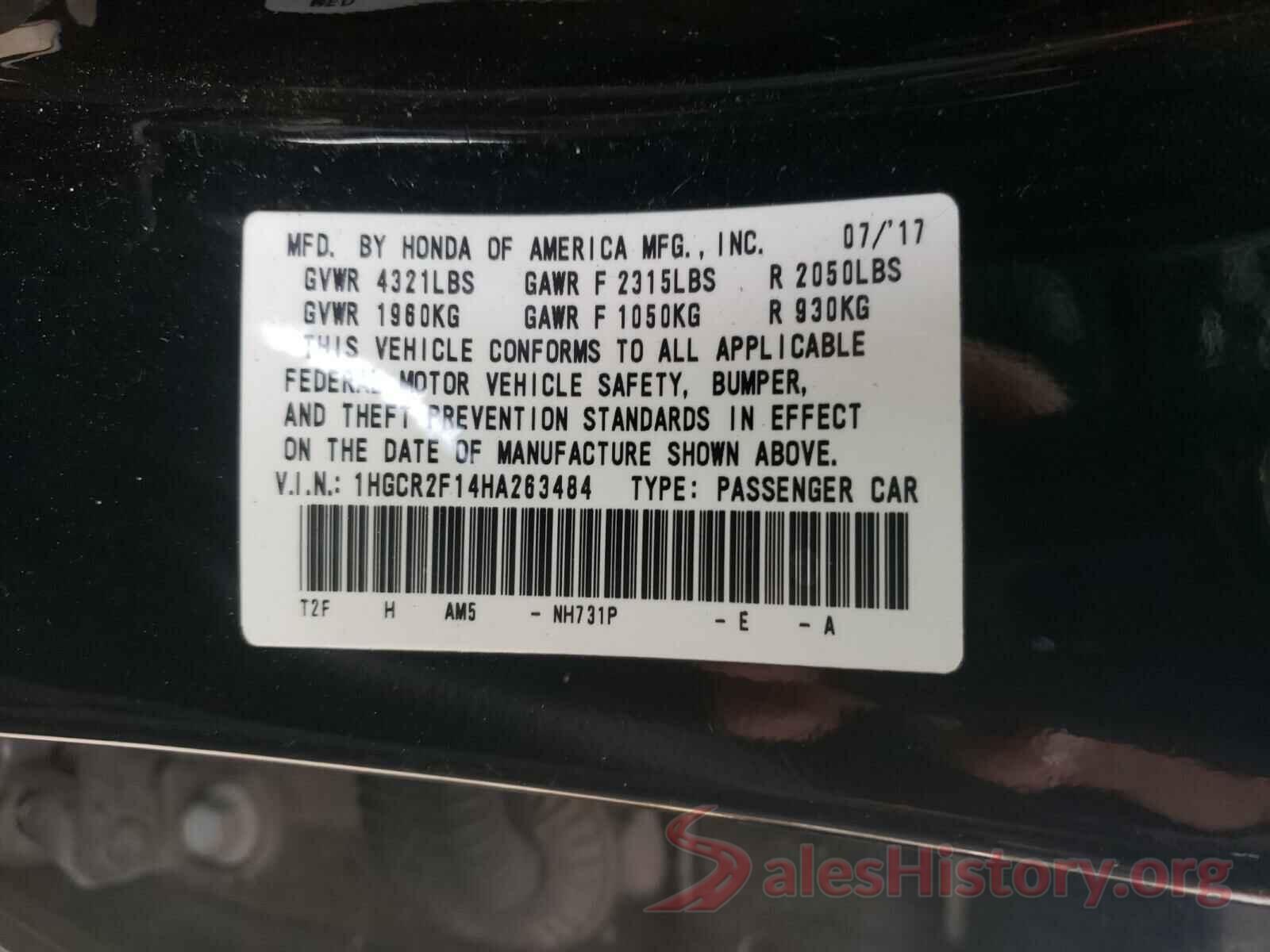 1HGCR2F14HA263484 2017 HONDA ACCORD