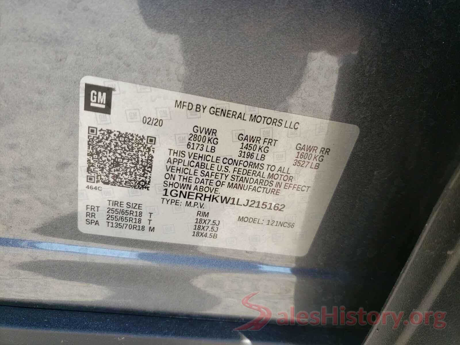 1GNERHKW1LJ215162 2020 CHEVROLET TRAVERSE