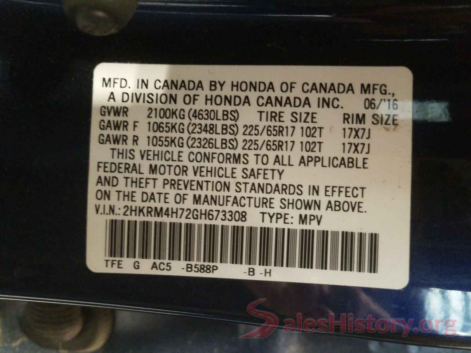 2HKRM4H72GH673308 2016 HONDA CRV