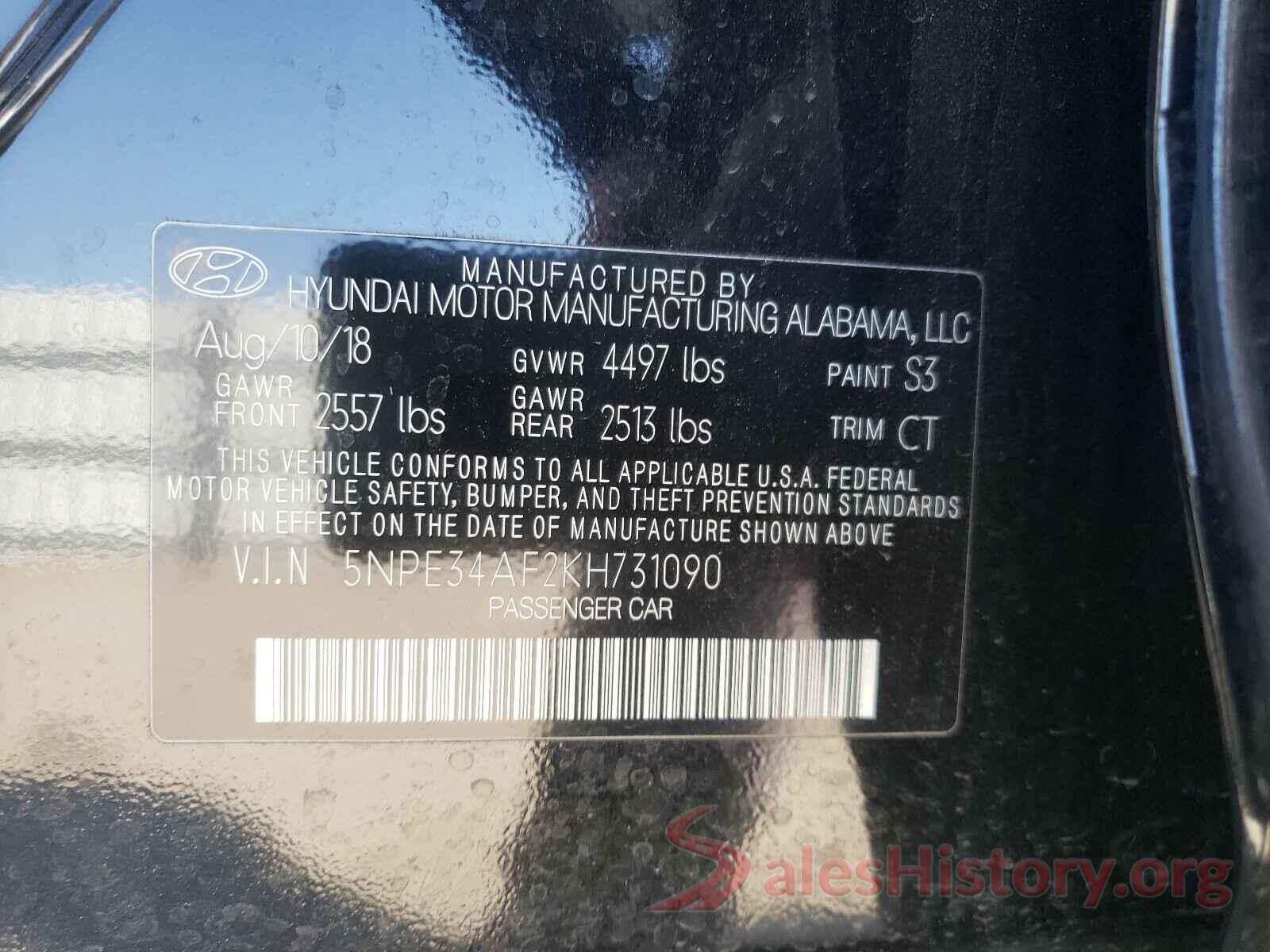 5NPE34AF2KH731090 2019 HYUNDAI SONATA