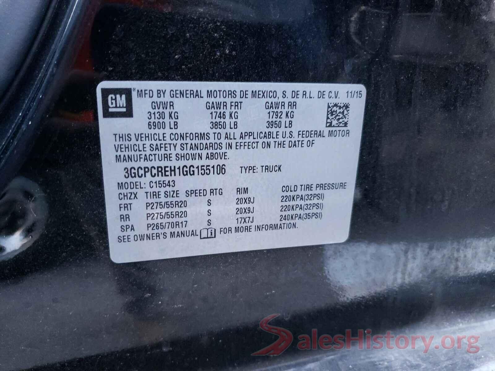 3GCPCREH1GG155106 2016 CHEVROLET SILVERADO