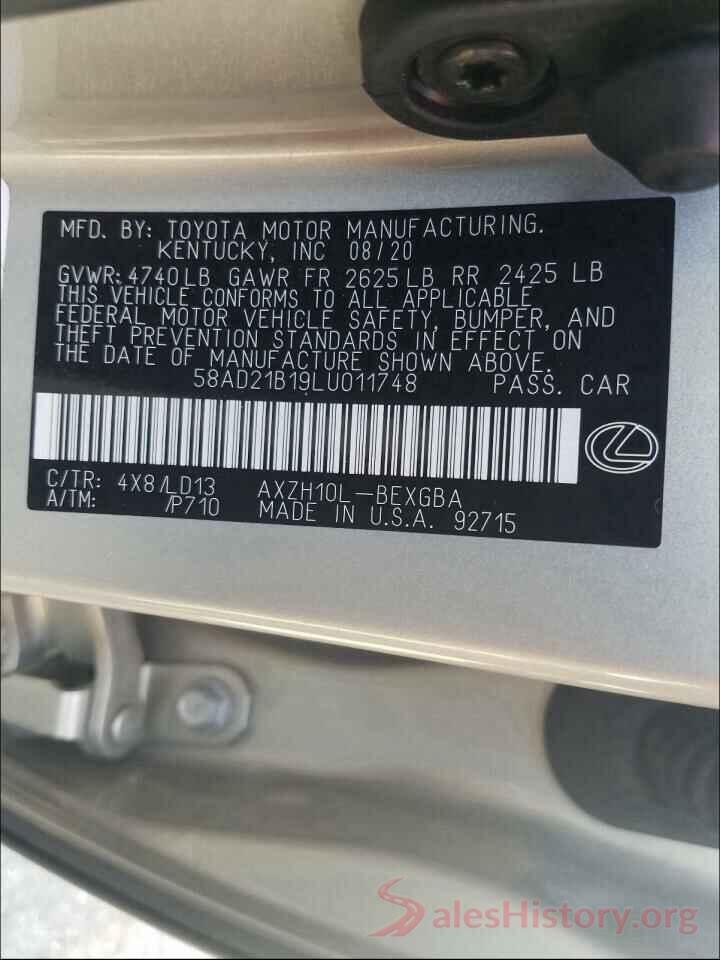 58AD21B19LU011748 2020 LEXUS ES300