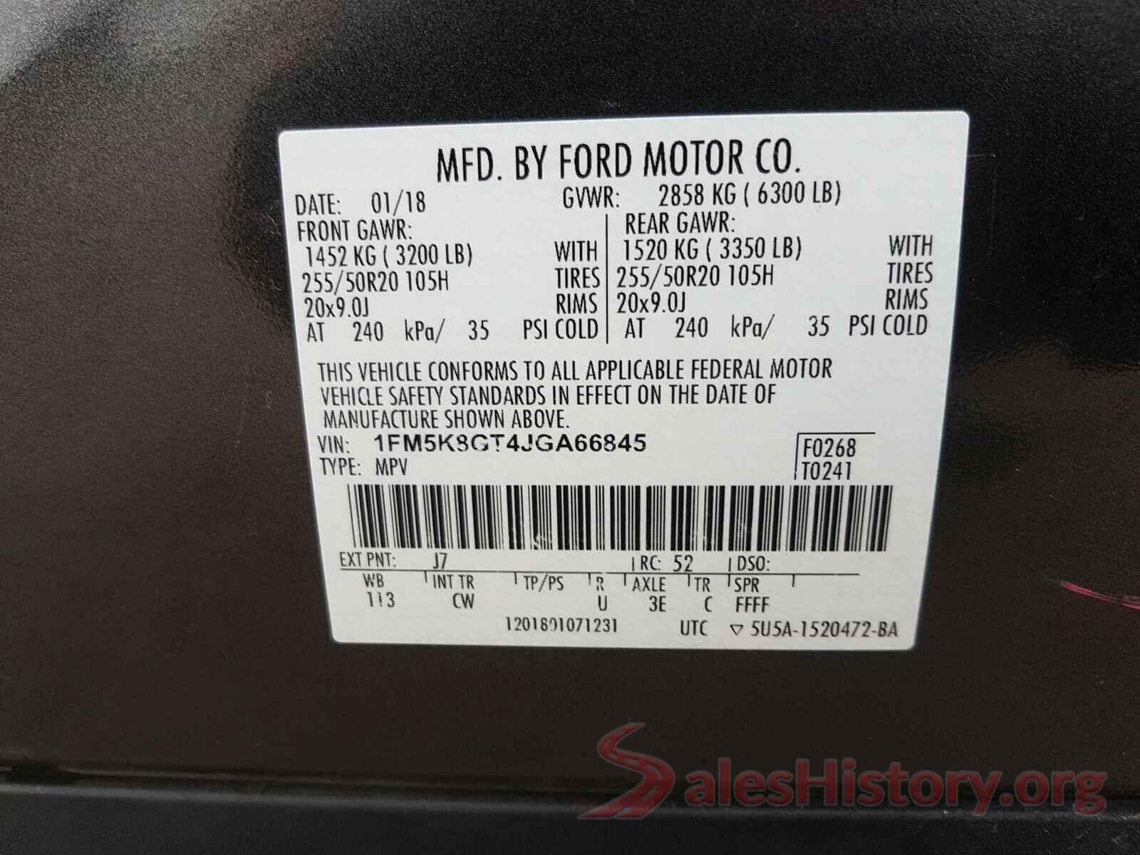 1FM5K8GT4JGA66845 2018 FORD EXPLORER