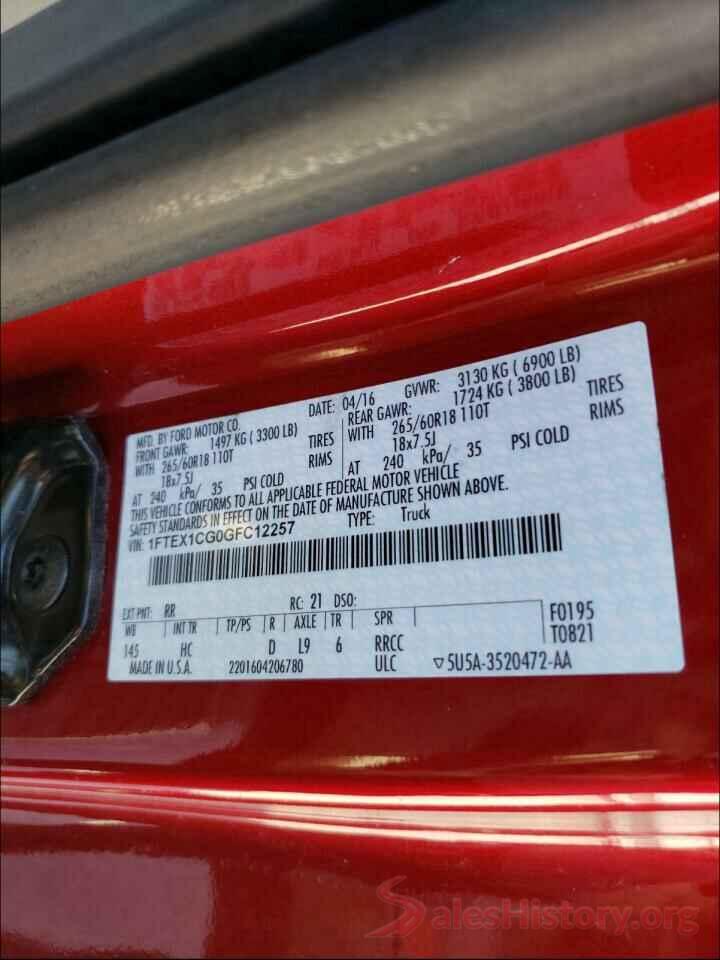 1FTEX1CG0GFC12257 2016 FORD F150