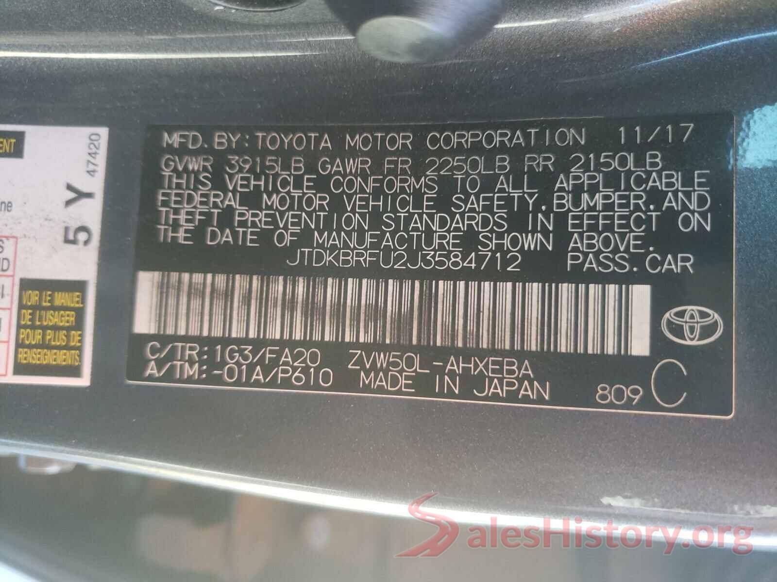 JTDKBRFU2J3584712 2018 TOYOTA PRIUS