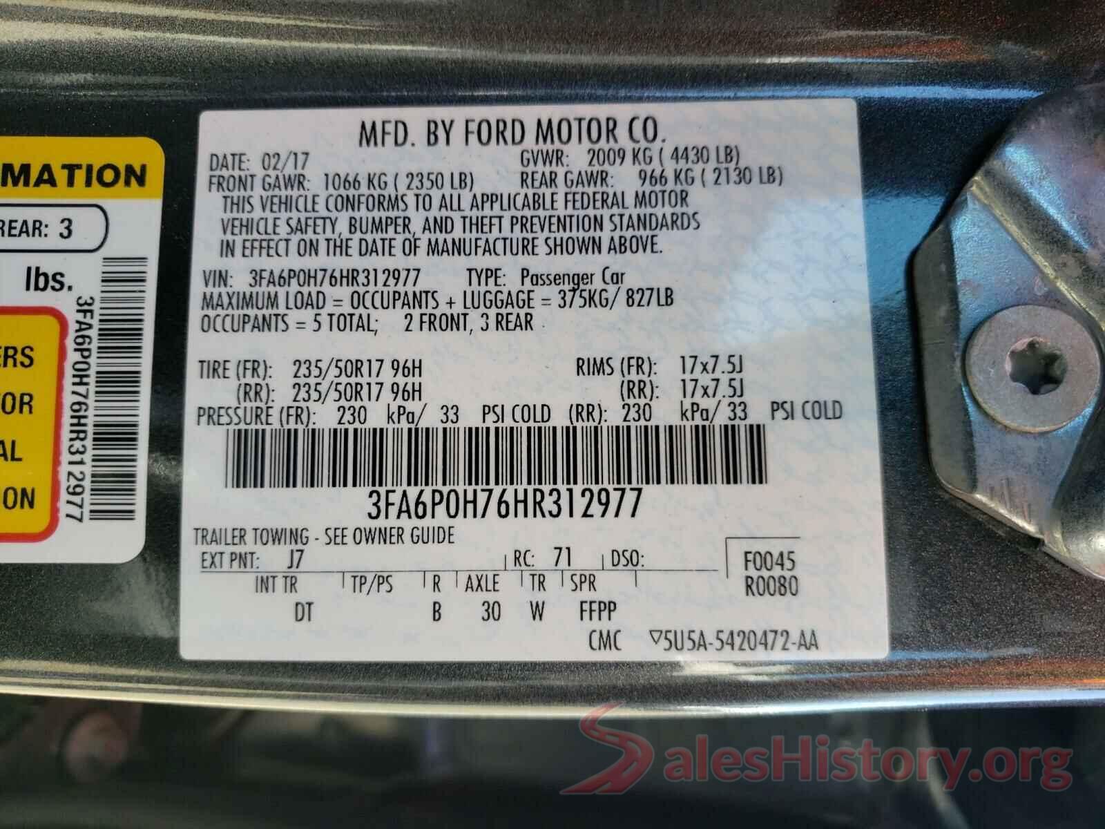 3FA6P0H76HR312977 2017 FORD FUSION