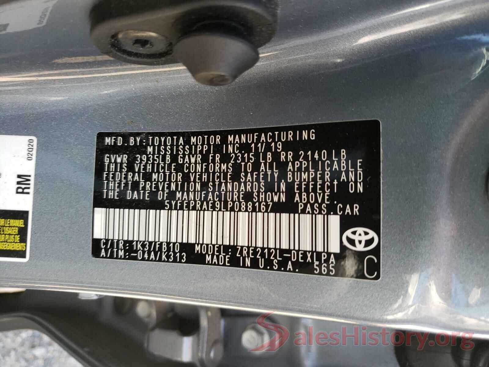 5YFEPRAE9LP088167 2020 TOYOTA COROLLA