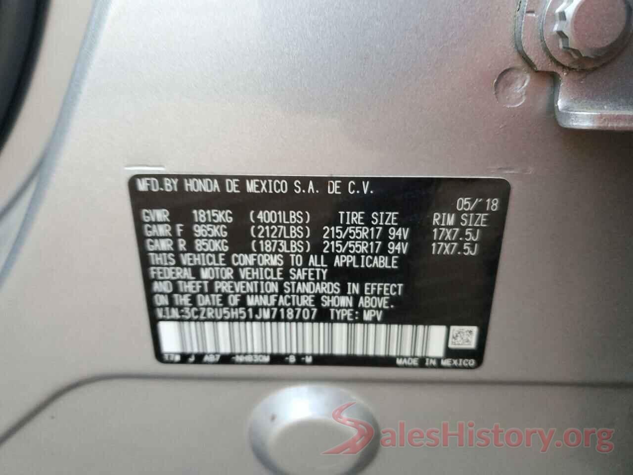 3CZRU5H51JM718707 2018 HONDA HR-V