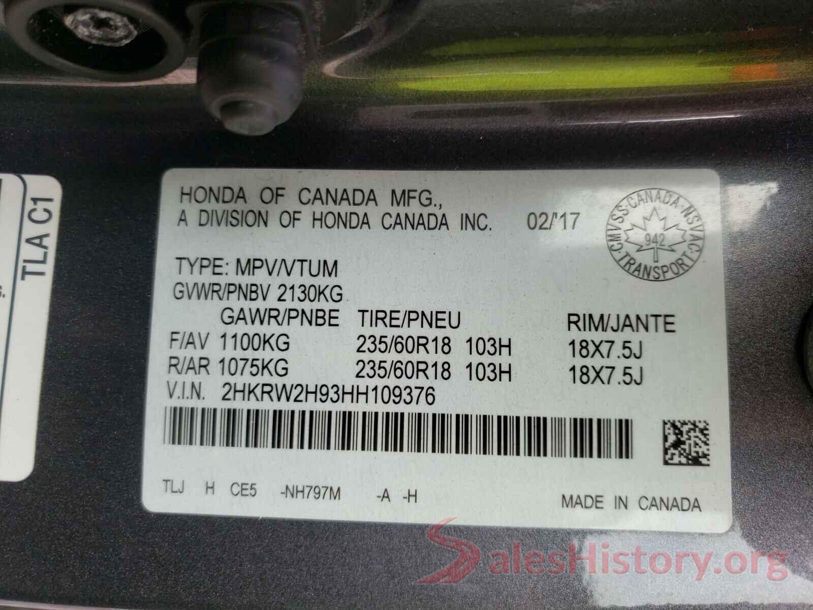 2HKRW2H93HH109376 2017 HONDA CRV