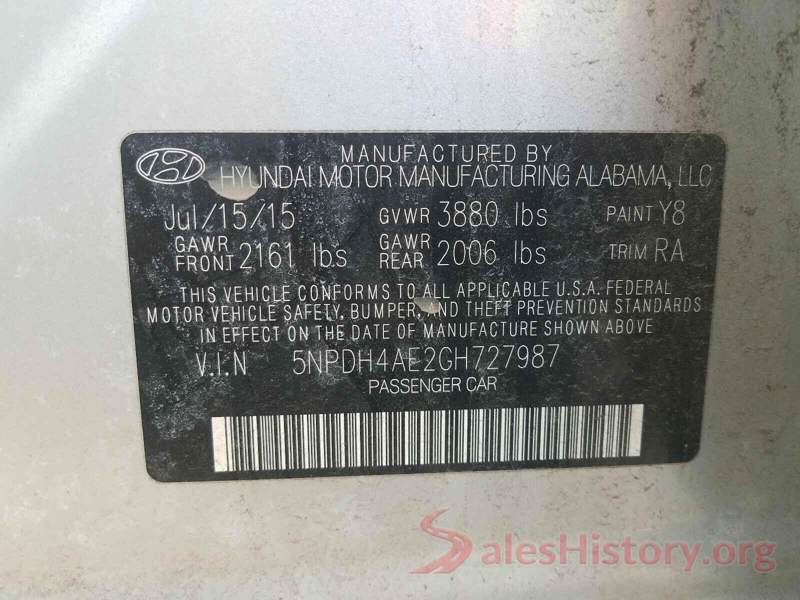 5NPDH4AE2GH727987 2016 HYUNDAI ELANTRA