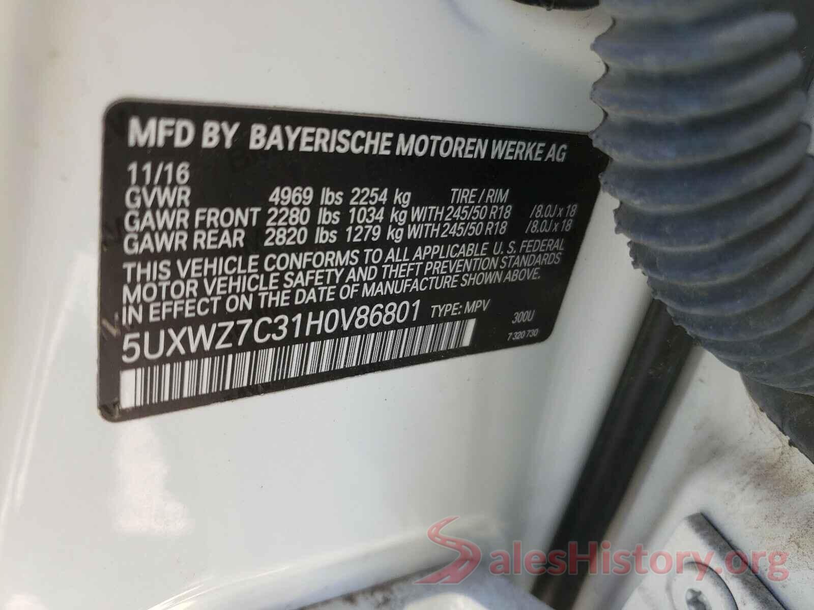 5UXWZ7C31H0V86801 2017 BMW X3