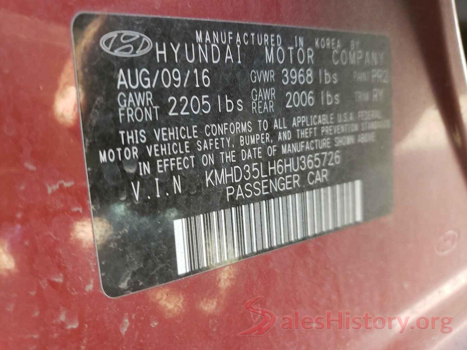 KMHD35LH6HU365726 2017 HYUNDAI ELANTRA