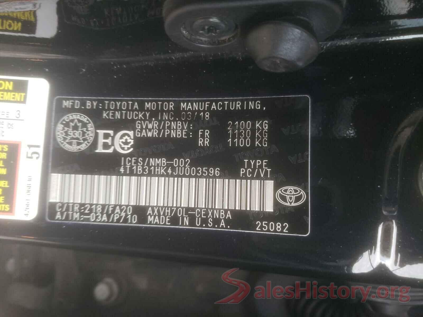 4T1B31HK4JU003596 2018 TOYOTA CAMRY