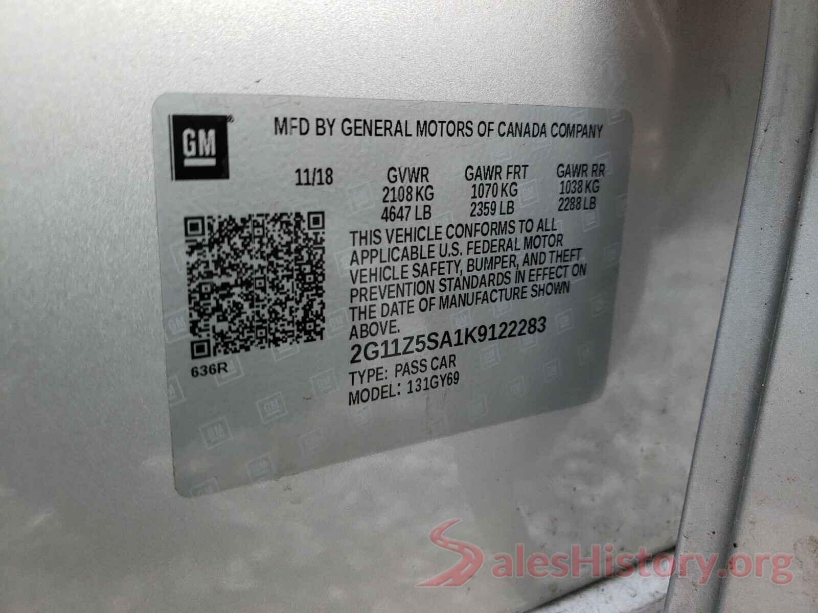 2G11Z5SA1K9122283 2019 CHEVROLET IMPALA