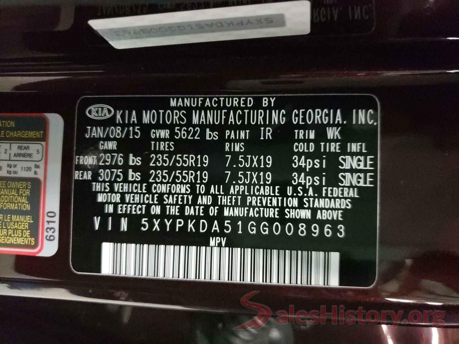 5XYPKDA51GG008963 2016 KIA SORENTO