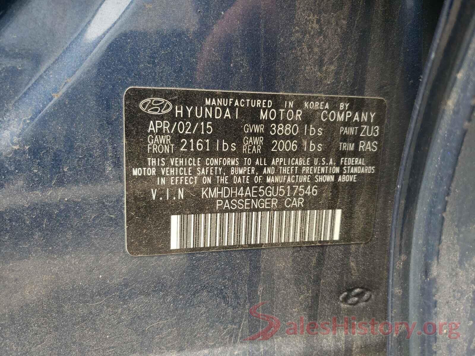 KMHDH4AE5GU517546 2016 HYUNDAI ELANTRA