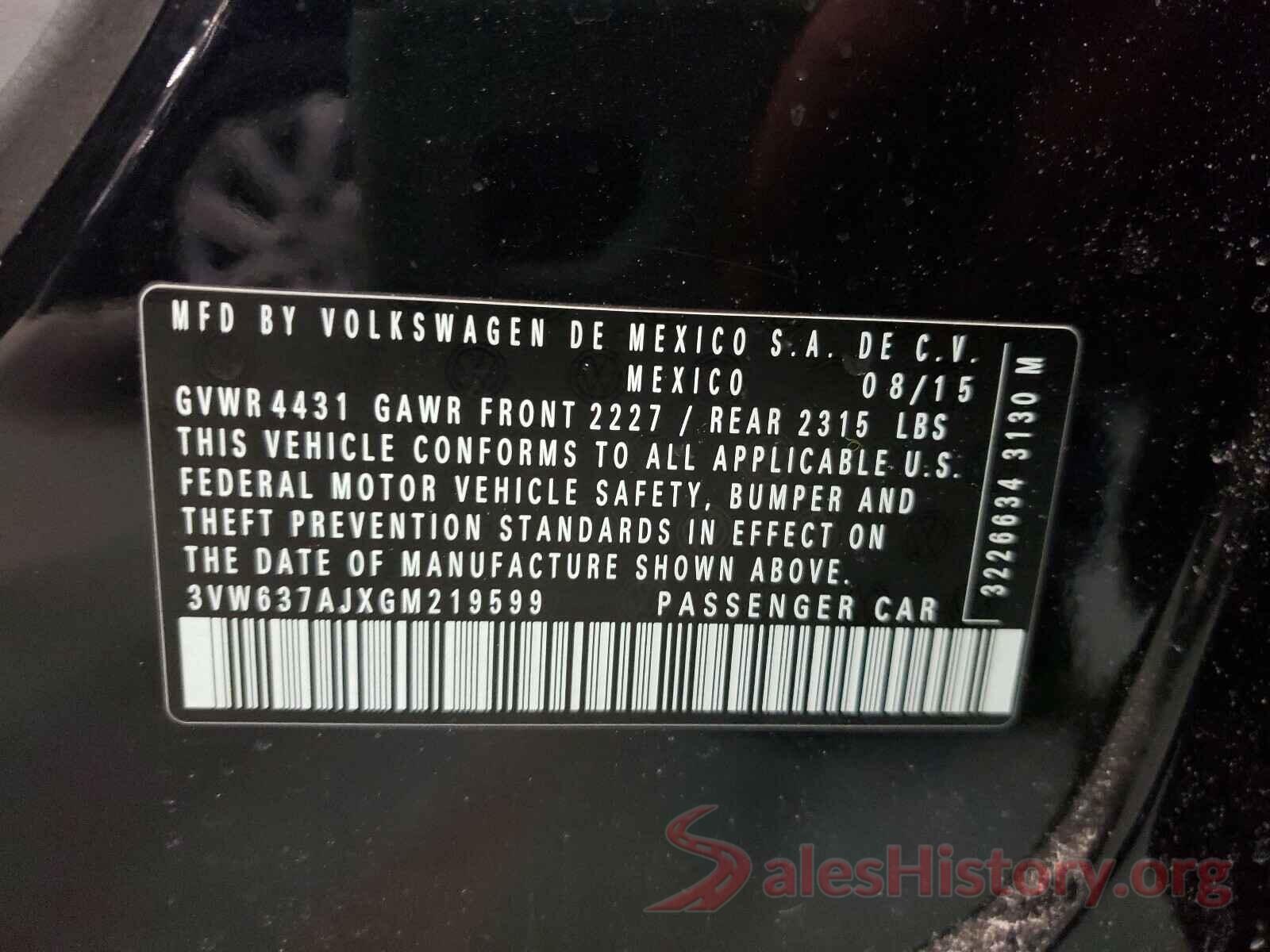 3VW637AJXGM219599 2016 VOLKSWAGEN JETTA