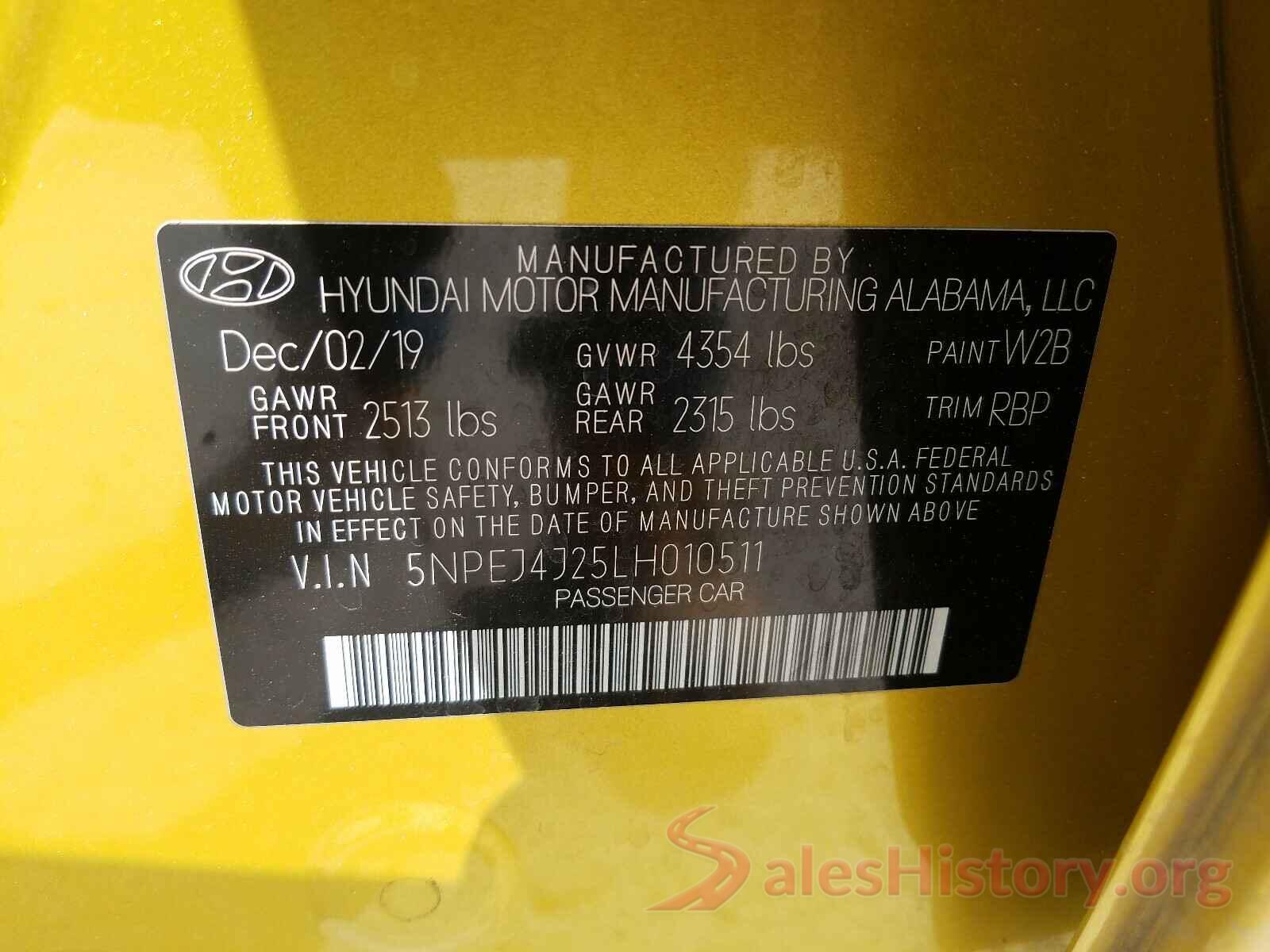 5NPEJ4J25LH010511 2020 HYUNDAI SONATA