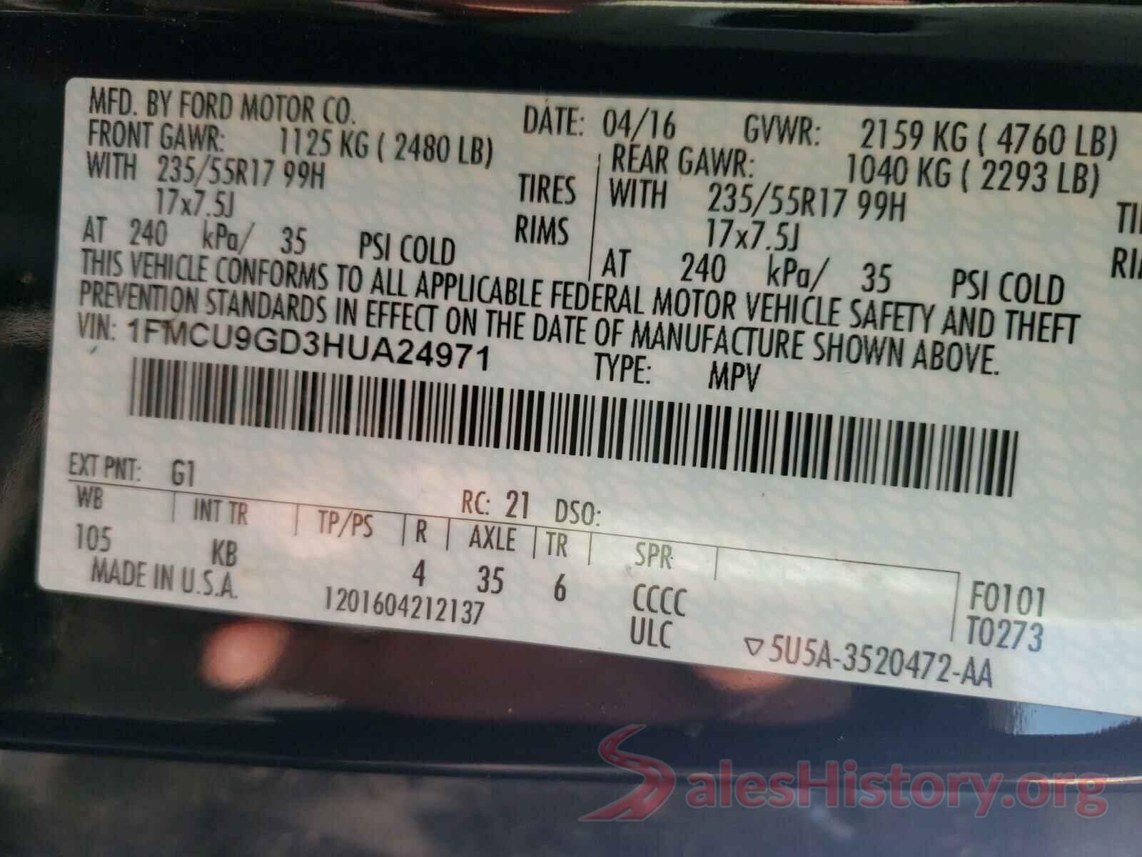 1FMCU9GD3HUA24971 2017 FORD ESCAPE