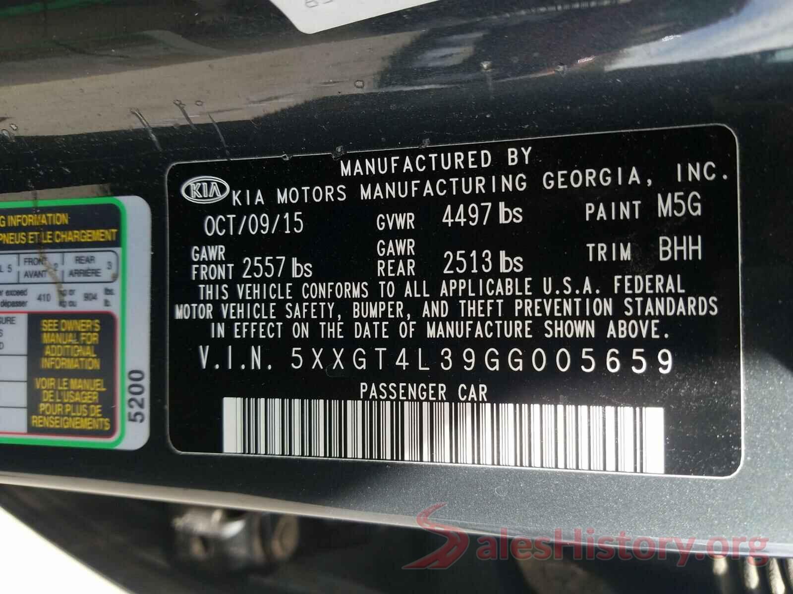 5XXGT4L39GG005659 2016 KIA OPTIMA