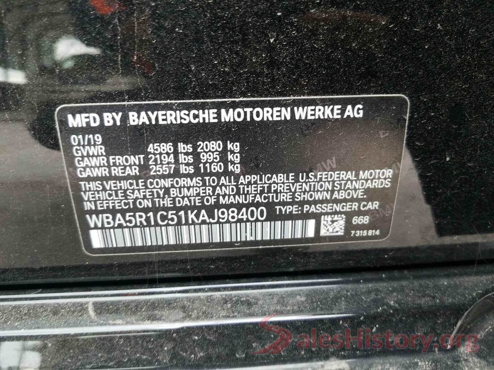 WBA5R1C51KAJ98400 2019 BMW 3 SERIES