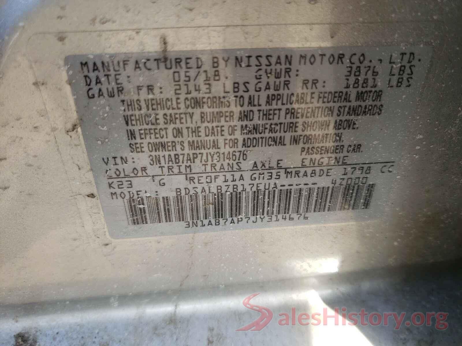 3N1AB7AP7JY314676 2018 NISSAN SENTRA