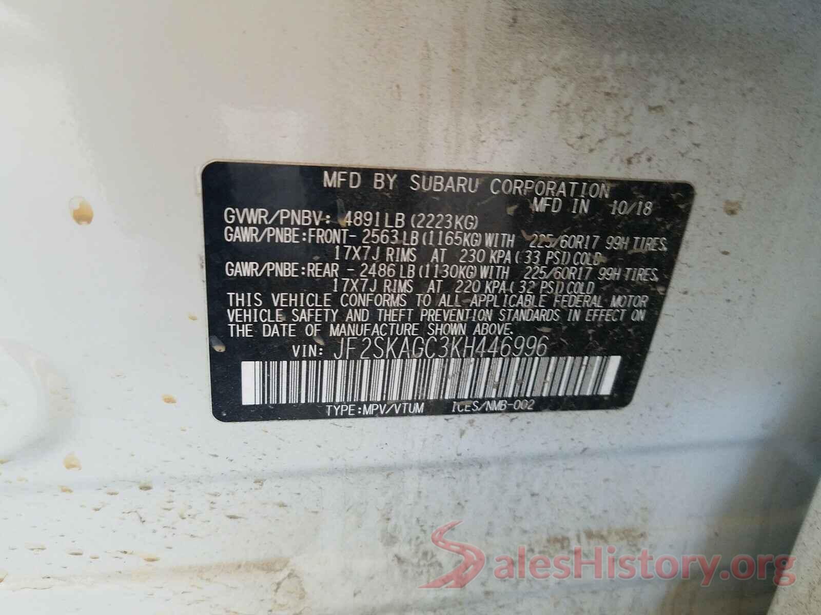 JF2SKAGC3KH446996 2019 SUBARU FORESTER