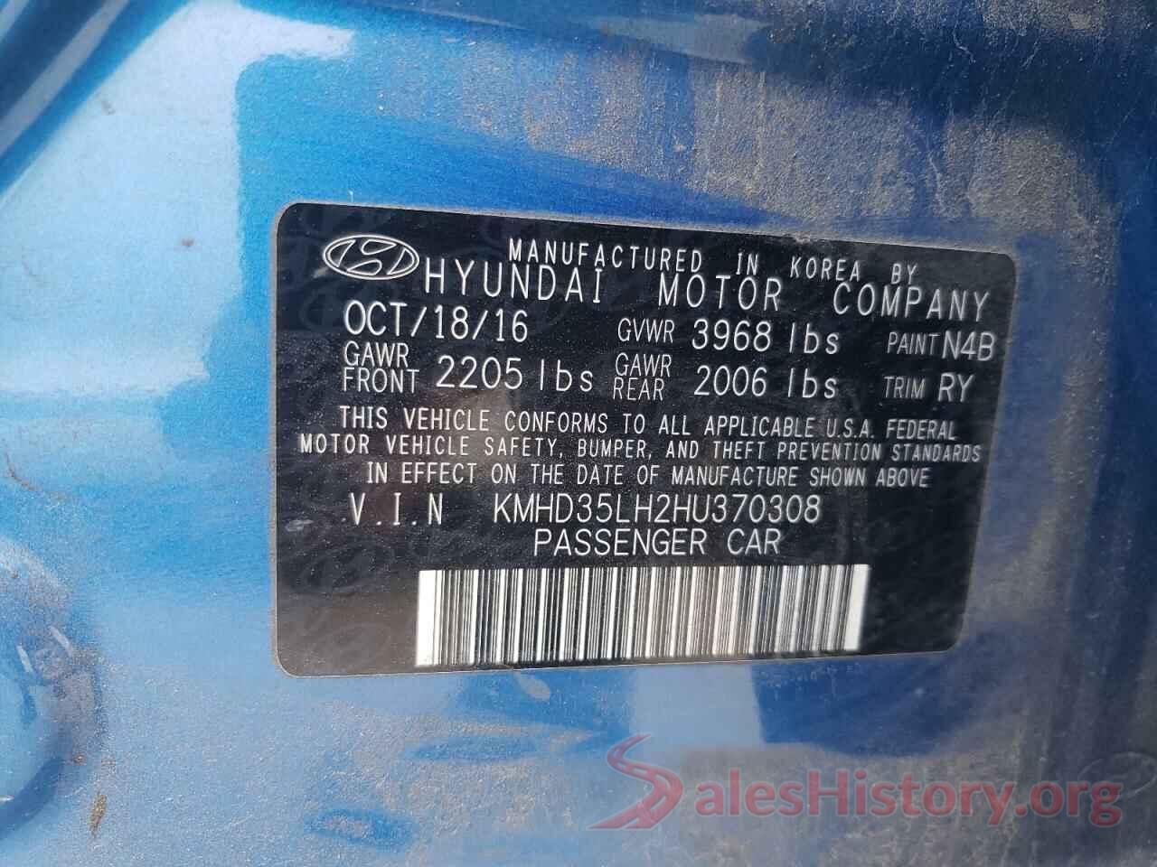 KMHD35LH2HU370308 2017 HYUNDAI ELANTRA