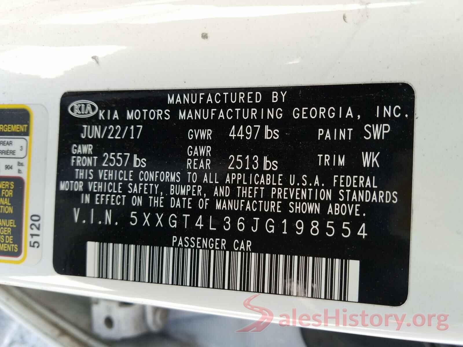 5XXGT4L36JG198554 2018 KIA OPTIMA