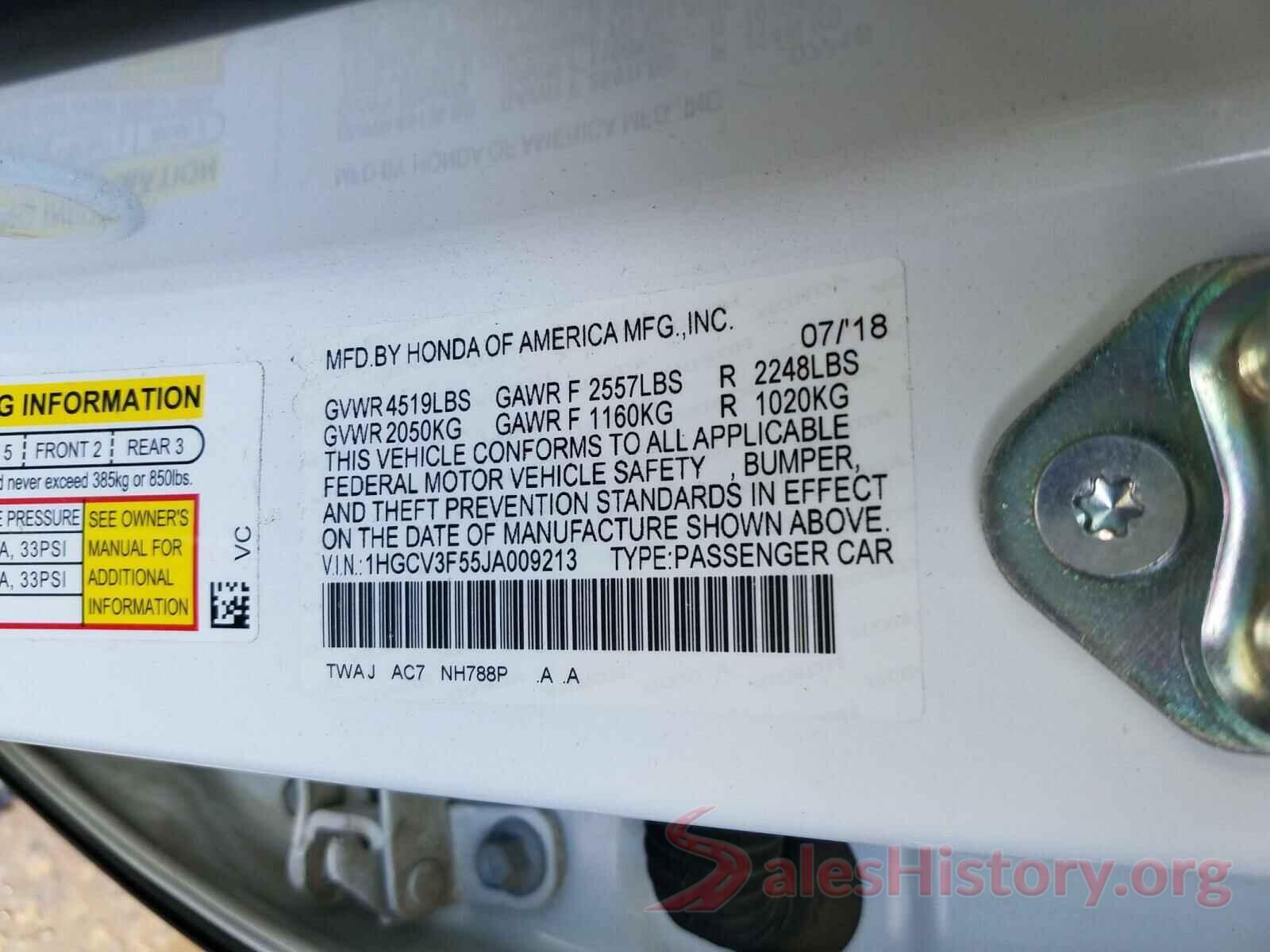 1HGCV3F55JA009213 2018 HONDA ACCORD