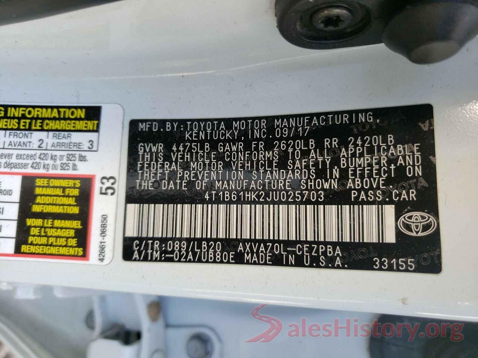 4T1B61HK2JU025703 2018 TOYOTA CAMRY