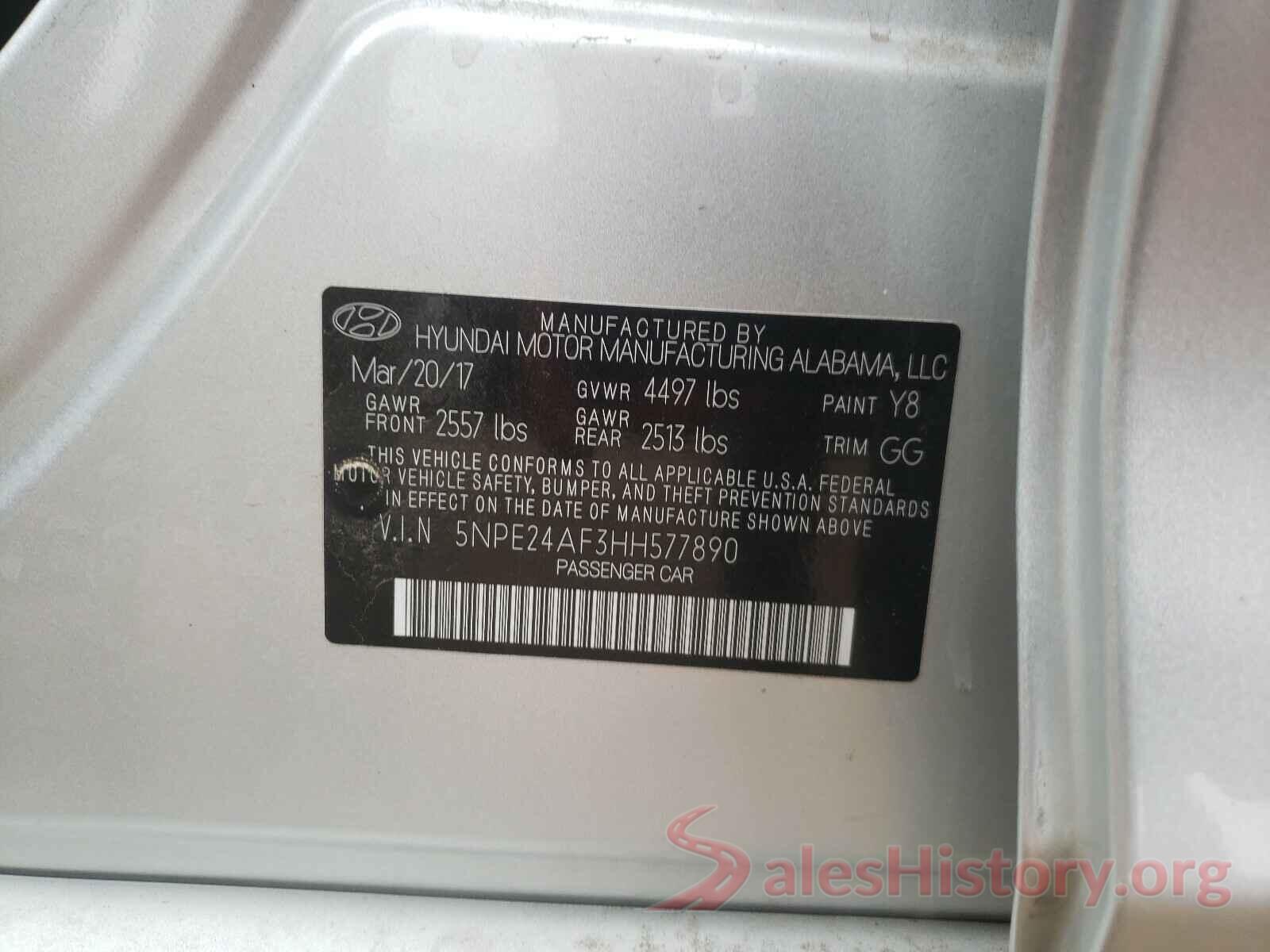 5NPE24AF3HH577890 2017 HYUNDAI SONATA