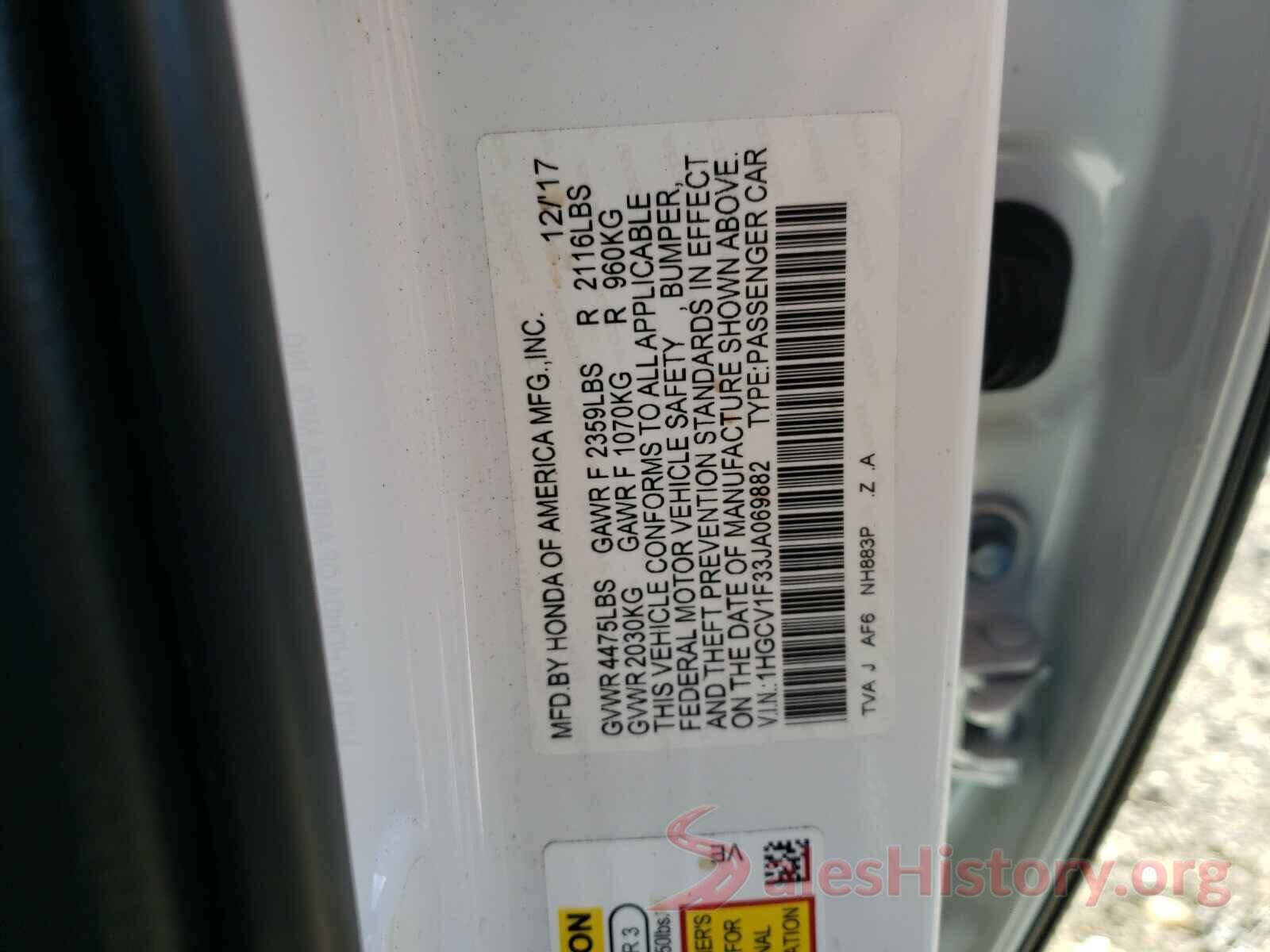 1HGCV1F33JA069882 2018 HONDA ACCORD