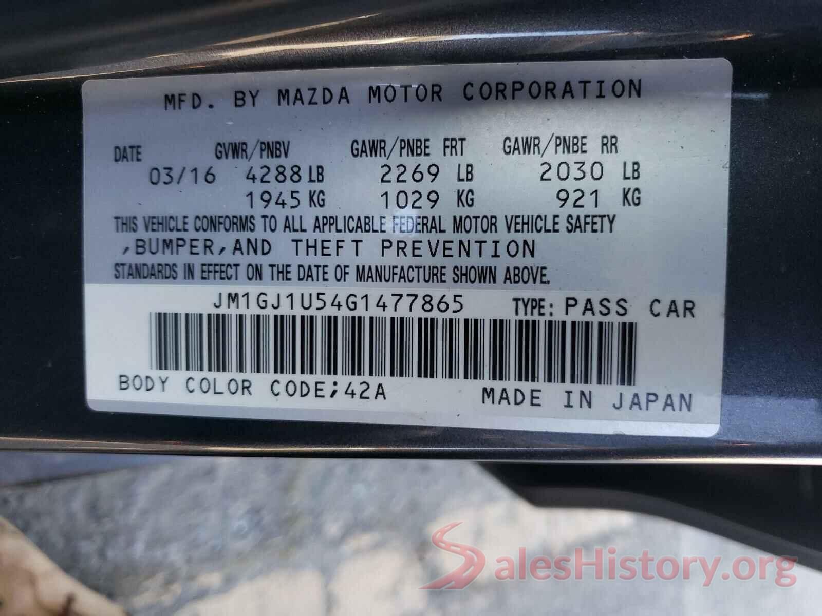 JM1GJ1U54G1477865 2016 MAZDA 6