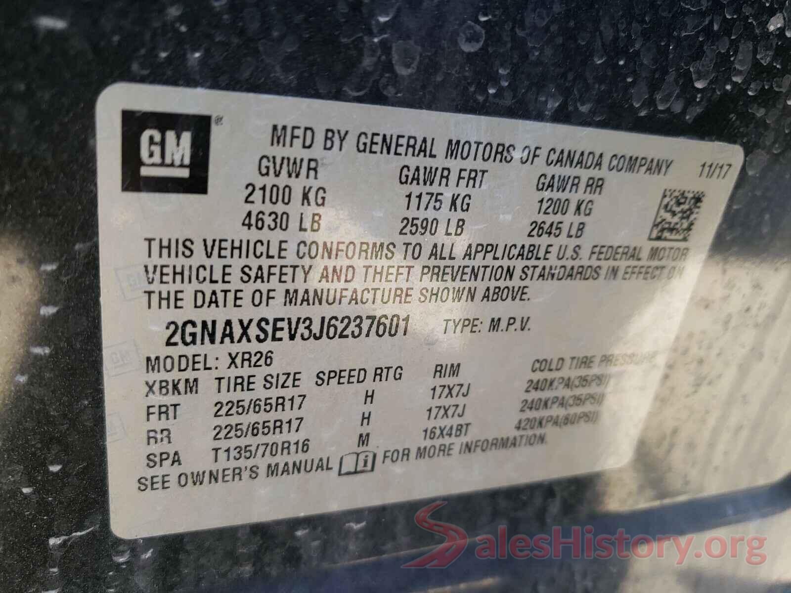 2GNAXSEV3J6237601 2018 CHEVROLET EQUINOX