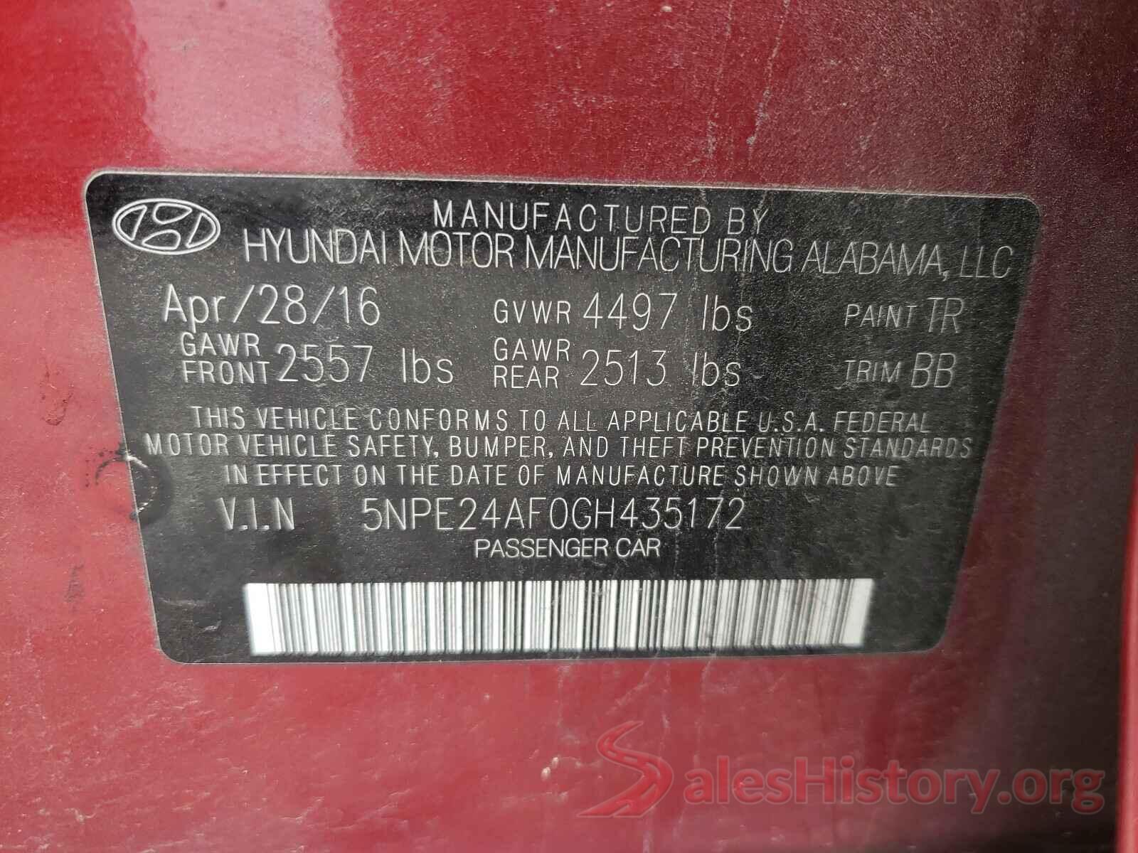 5NPE24AF0GH435172 2016 HYUNDAI SONATA