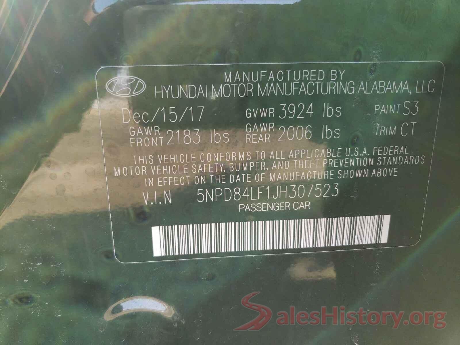 5NPD84LF1JH307523 2018 HYUNDAI ELANTRA