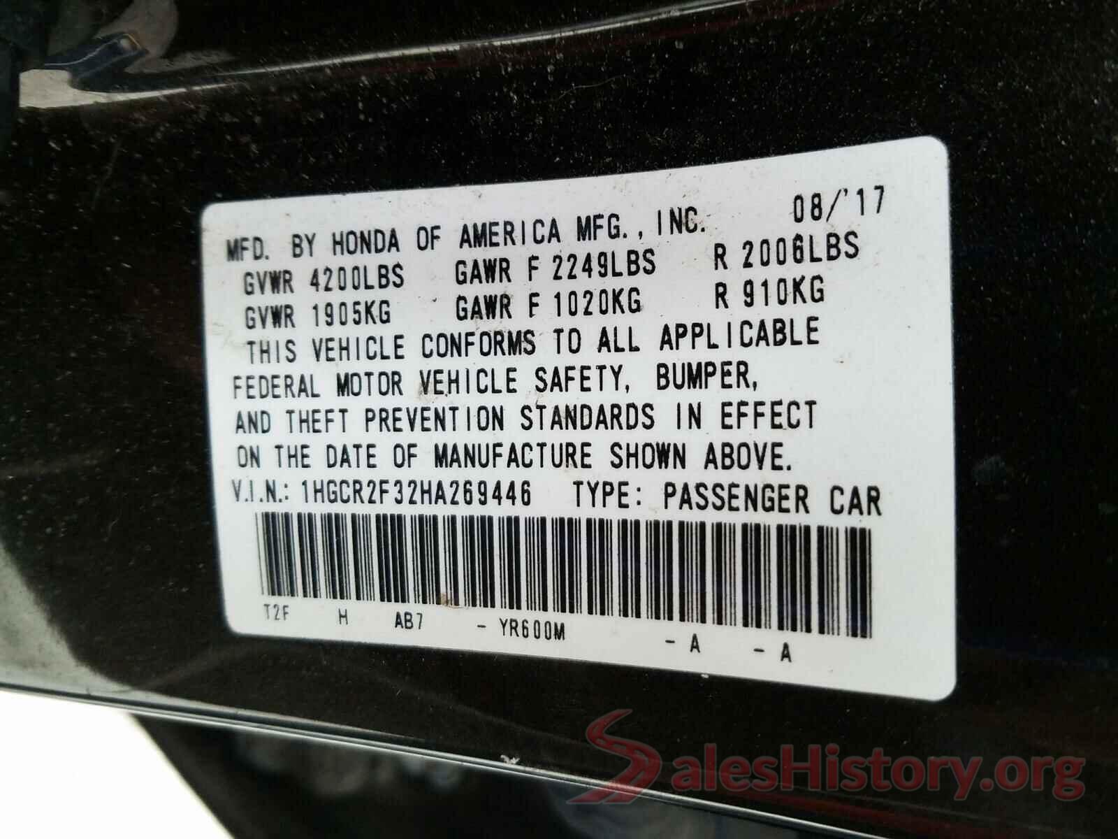 1HGCR2F32HA269446 2017 HONDA ACCORD