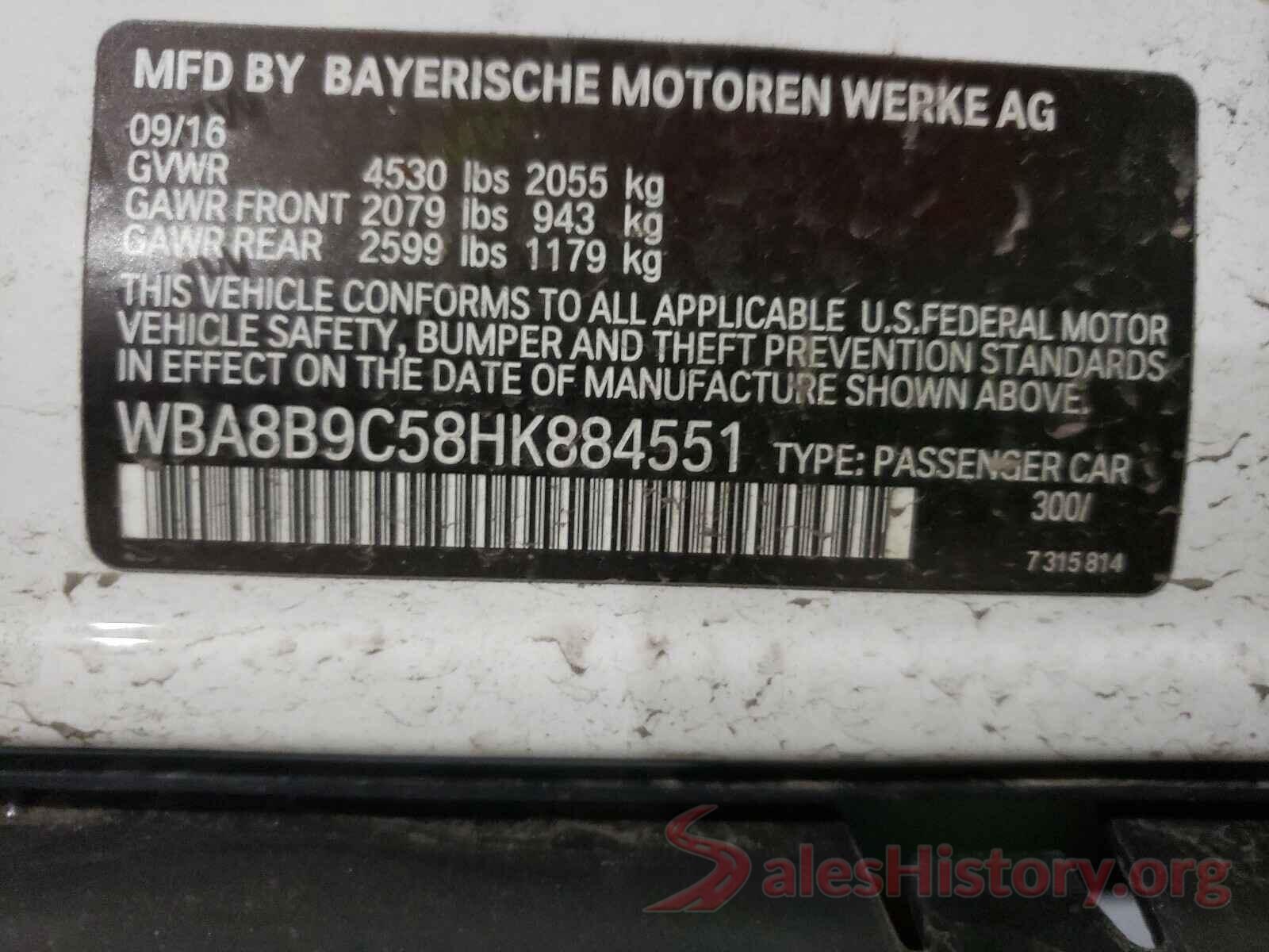 WBA8B9C58HK884551 2017 BMW 3 SERIES