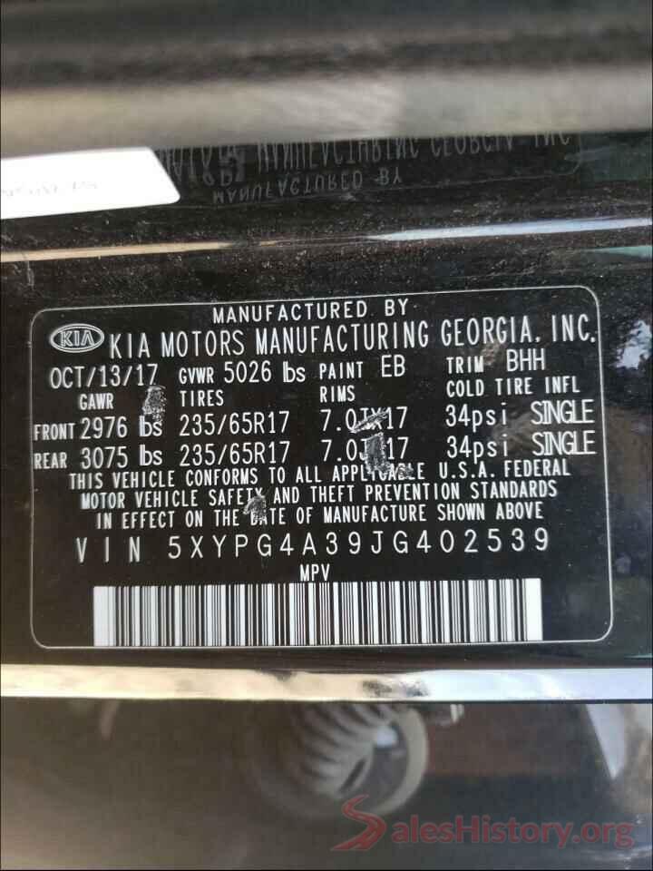 5XYPG4A39JG402539 2018 KIA SORENTO