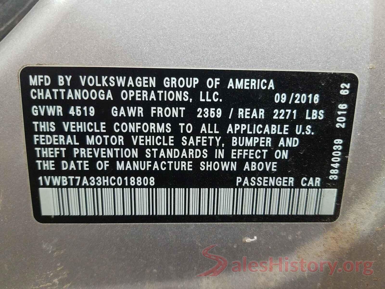 1VWBT7A33HC018808 2017 VOLKSWAGEN PASSAT